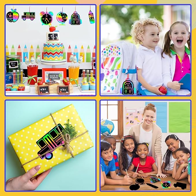 JULMELON 36 PCS Welcome Back to School Scratch Art for Kids, Back to School Crafts for Kids Rainbow Magic Scratch Paper Cards First Day of School Gifts for Students Classroom DIY Crafts Party Favors