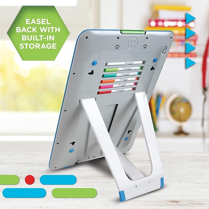 Discovery Kids Neon Glow Drawing Easel w/ 6 Color Markers, Built-in Kickstand/Wall Mount, 5 Light Modes, Easy Clean/Washable, Wide Screen, Flat Storage, Portable Travel Activity, Electronic Activity