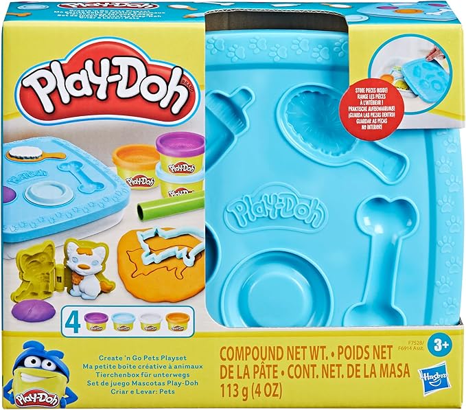 Play-Doh Create ‘n Go Pets Playset, 4 Colors & Storage Container, Animal Toy Sets, Easter Basket Stuffers, Preschool Toys, Kids Arts & Crafts, Ages 3+