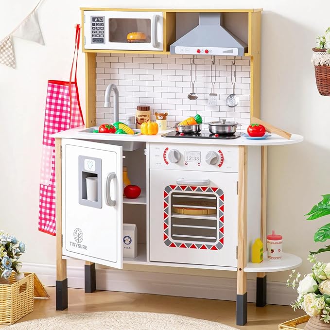 Play Kitchen for Kids - Toy Kitchen Set for Toddlers with Realistic Lights and Sounds, Kids Kitchen Playset with Abundant Toy Food Set, Best Gift for Kids Ages 3+