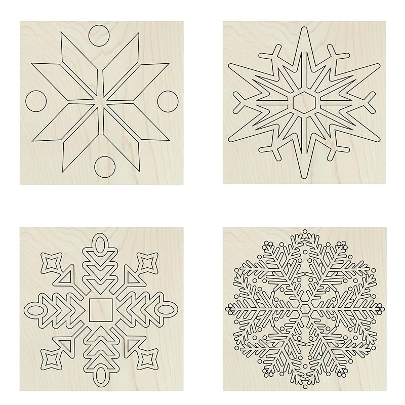 Set of 4 Coasters Small Barn Quilt Kit DIY Pattern Unfinished Wood Quilting Block Sign Paintable Art for Adults and Kids (Snowflake Set)