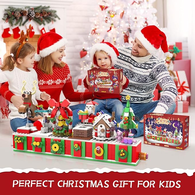 Christmas Building Blocks Sets Rotating Gingerbread house Building Sets for Kids 2024 Christmas Kits Small Xmas Building Brick Toys Gifts for Adults Teens Kids Girls Boys Ages 6+(132PCS Small Size)