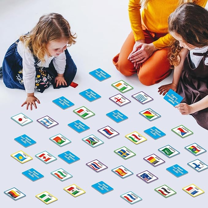 gisgfim 50 Pairs Memory Matching Game Flags of The World Concentration Memory Matching Games for Kids and Adults Learning Educational A Fun & Fast Countries of The World Memory Matching Games
