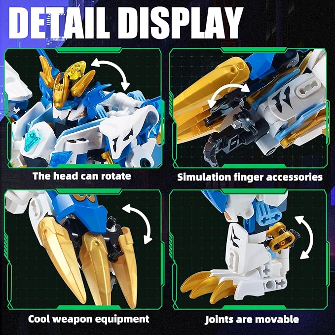 Mech Building Blocks Action Figure Toys, 2in1 White Tiger Transforming Robot Building Set, Converts to Tiger Model, for Adults Kids Boys Ages 8+（515 Pieces） (White Tiger)