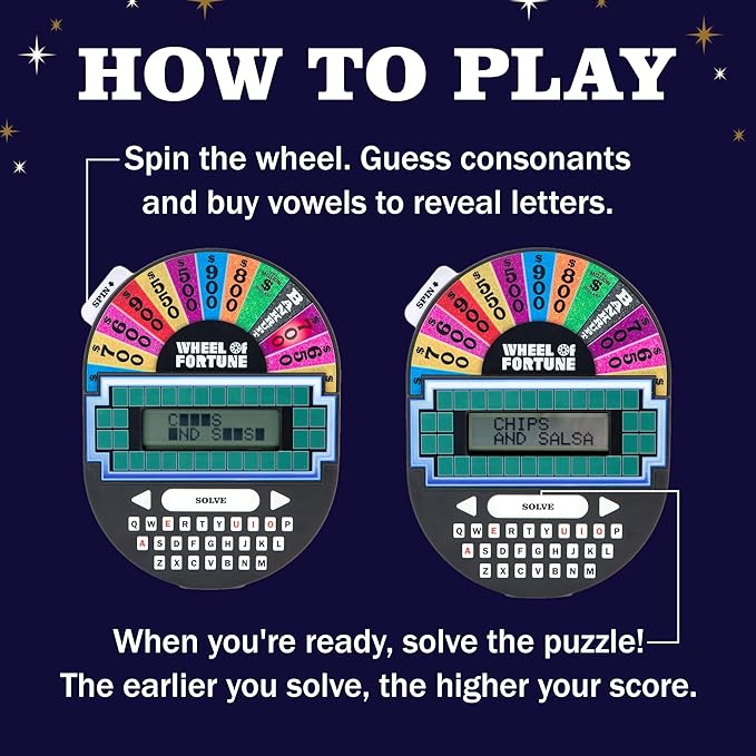 Educational Insights Wheel of Fortune Game - Handheld Electronic Game, Puzzle Games for Kids and Adults, Wheel of Fortune Gifts for Ages 8+, Easter Basket Stuffers