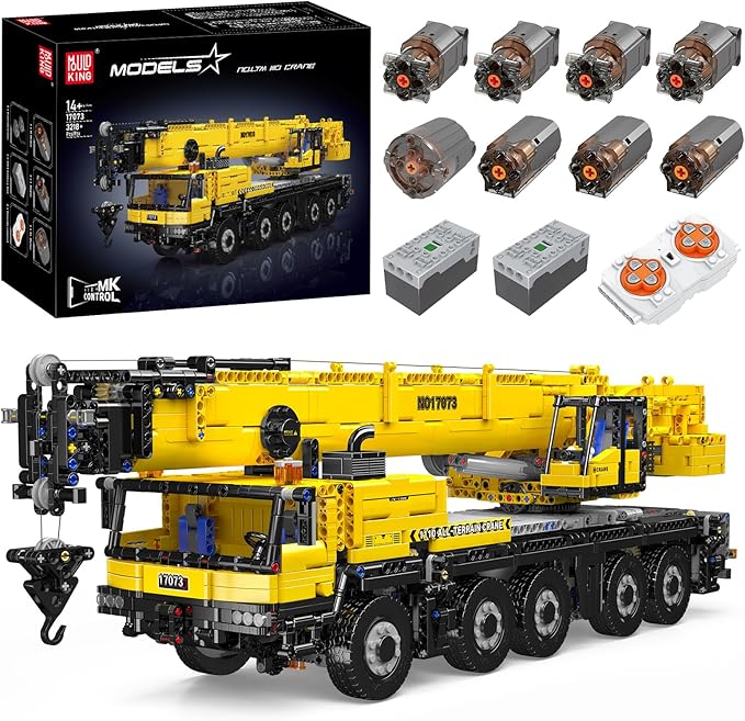 Mould King 17073 Engineering Truck Construction Set, Remote Control LTM 1110 Crane Building Block (3218 Pieces), Assembly STEM Heavy-Duty Car Brick Toys with Motors for Kids/Adult 14+