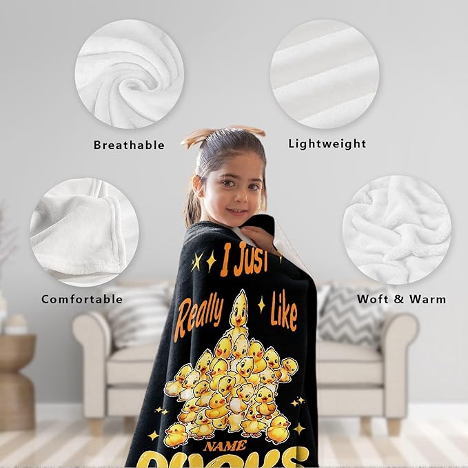 Costom Name Just Really Like Ducks Adult duck Blanket Kids Funny Blanket Suitable for Bedroom bed sofa Crib Couch Chair outdoor All Season Items That Yellow Duck Lovers Will Love 50"x40"for Kid