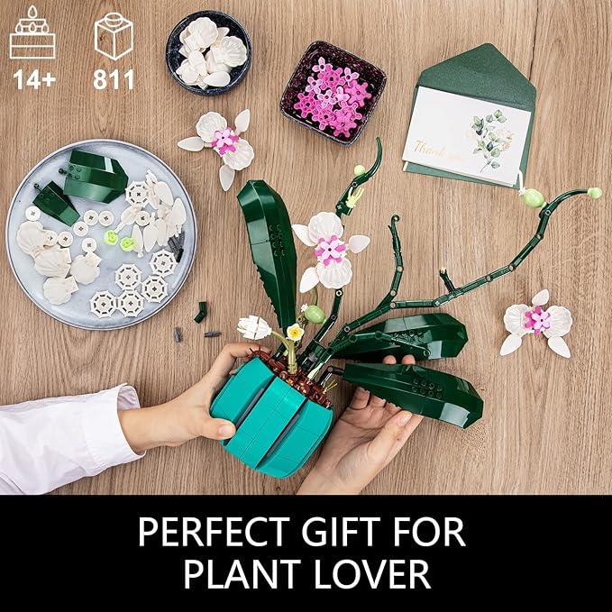 JOJO&Peach Orchid Bonsai Building Set, Botanical Collection, Artificial Flowers for The Home or Office, Gifts for Valentine, Mother's Day, Anniversary, Birthday (811 Pieces)