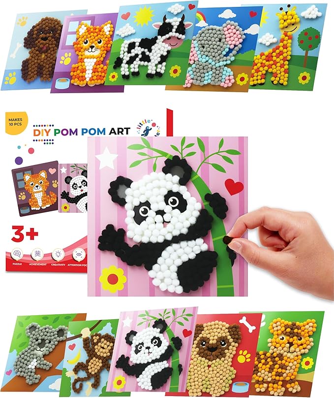Little Jupiter DIY Pom Pom Art - Makes 10 Art Pieces -Boy & Girl Crafts for Kids Age 3-5 - Toddler Crafts Ages 3-5 - Kids Crafts 3-5 - Activities for Kids Ages 3-5 - Arts and Crafts for Kids (Set4)