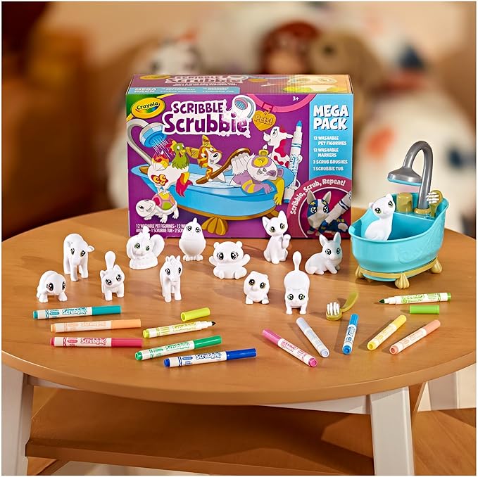 Crayola Scribble Scrubbie Pets Mega Set (25+ pcs), Reusable Pet Care Toy, Toys for Girls & Boys, Gift for Kids, Ages 3, 4, 5