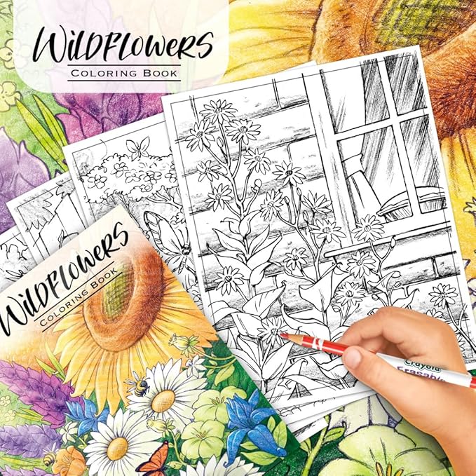 Crayola Wildflower Coloring Book (40 Pages), Premium Adult Coloring Pages, for Stress Relief and Relaxation, Gift for Adults
