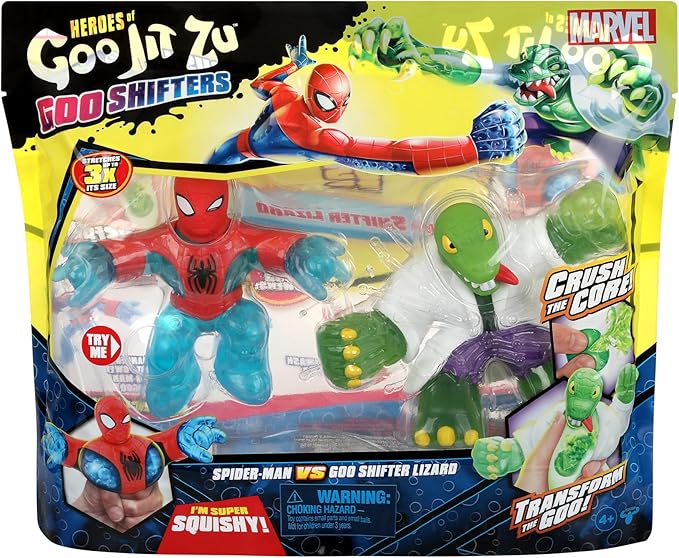 Heroes of Goo Jit Zu Marvel Goo Shifters Versus Pack Spider-Man VS Goo Shifter Lizard. 2 Squishy 4.5" Tall Marvel Heros. Crush The Core of Goo Shifter Lizard and Transform his Goo