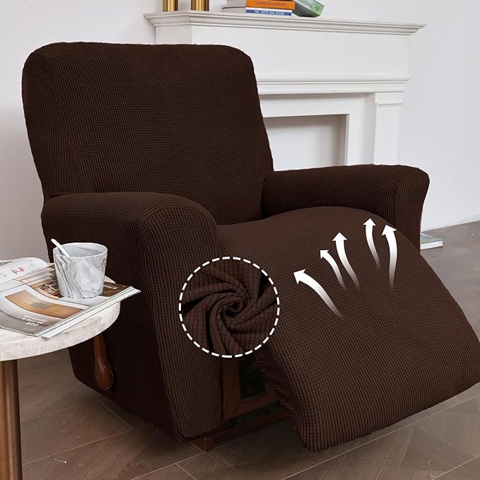 KEKUOU Recliner Chair Covers Lazy Boy Recliner Covers Stretch Couch Cover Slipcovers 1 Piece Furniture Protector with Elastic Bottom for Dog,Kids.(Recliner, Chocolate)