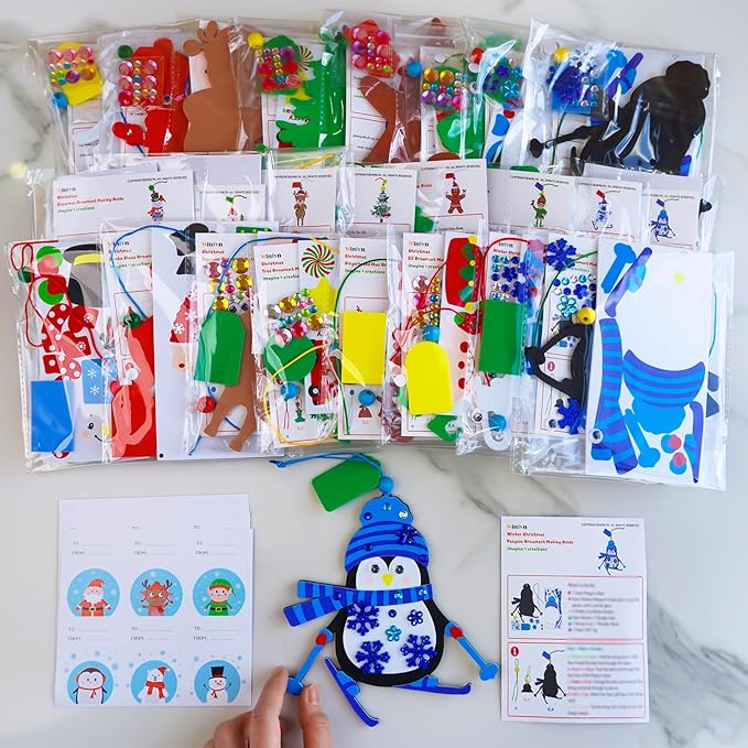 Winlyn 24 Set Christmas Craft Kits - Winter Crafts DIY Ornaments & Decorations - Festive Foam Stickers - Arts & Crafts for Kids - Holiday Home & Classroom Activities - Party Favors