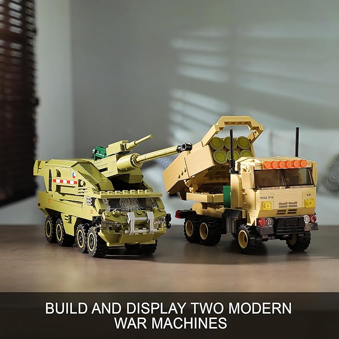 Military Vehicles Building Blocks Sets Compatible with Lego, Includes 2 Army Armored Trucks Toy Models - US M142 HIMARS & Dana M2, Great Army Toys Gift for Boys, Kids, and Teens Ages 8-14