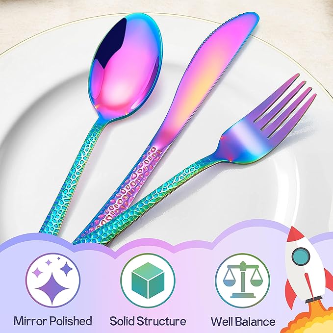 HaWare 9-Piece Toddler Kids Silverware Set, Stainless Steel Hammered Flatware, Preschooler Eating Utensils Includes 3 Spoons 3 Forks 3 Knives, Metal Children Cutlery for Home School, Mirror Finished