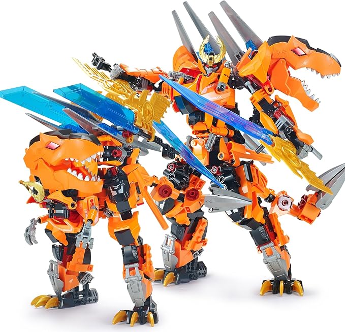 T-Rex Mech 2-in-1 Building Set, Dragon Transforming Building Blocks Toy, Dino Park Kit Dinosaurs Robot Action Figures Model, Birthday for Boys, Adult Age 8-12 (T-Rex)