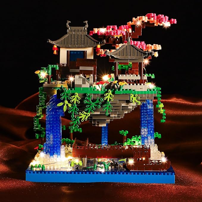 Cherry Blossom Bonsai Tree Building Block Sets with Acrylic Display Box Chinese Architecture of Peach Blossom Micro Mini Building Set Toy Gift for Kids Adults（3320 Pieces）