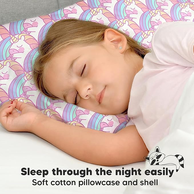 Toddler Pillow with Pillowcase - 13x18 My Little Dreamy Pillow, Organic Cotton Toddler Pillows for Sleeping, Kids Pillow, Travel Pillows, Mini Pillow, Nursery Pillow, Toddler Bed Pillow (Unicorn)