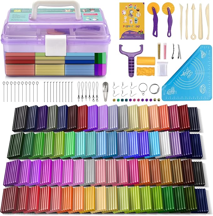 Aestd-ST Polymer Clay 72 Colors, Modeling Clay for Kids, Non-Sticky Easy to Shape Oven Bake Clay with Sculpting Tools, Holiday Gift for Kids and Artists.