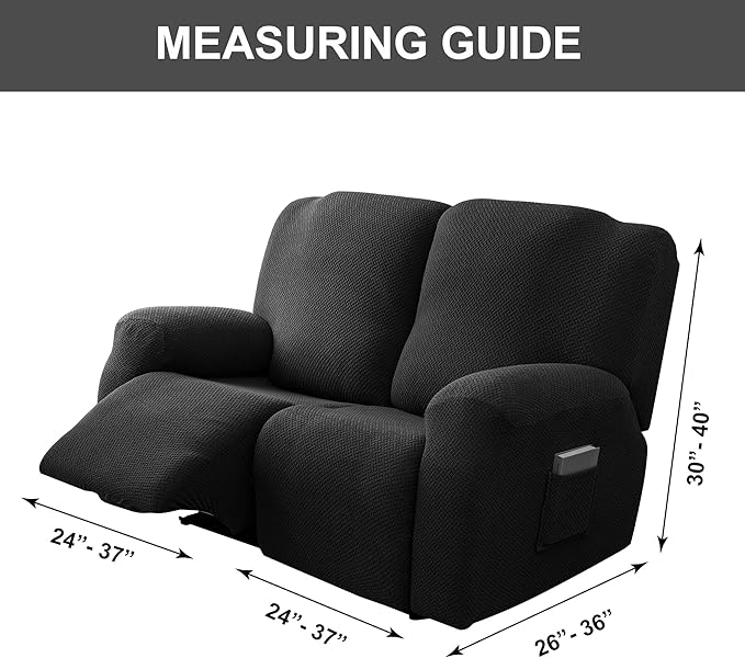 Genina Recliner Loveseat Cover Stretch Couch Covers Sofa slipcover for 2 Seat Reclining Couch Thick Jacquard Furniture Protector (Black)