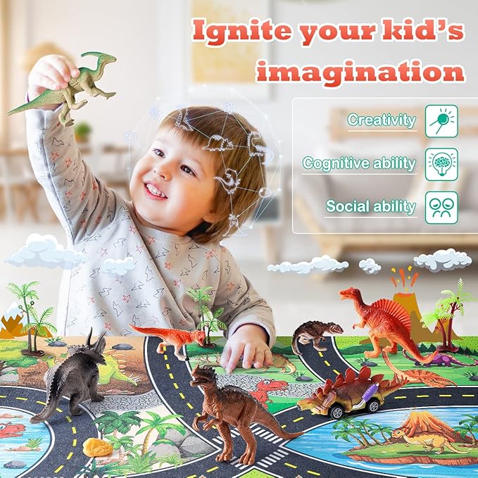 Dinosaur Toys for 3 4 5 Year Old Boys Gifts, Dinosaurs Toys for Kids 3-5-7, Dino Figures Activity Play Mat Christmas Birthday Gifts for Girls Toddler Toys Age 2-4