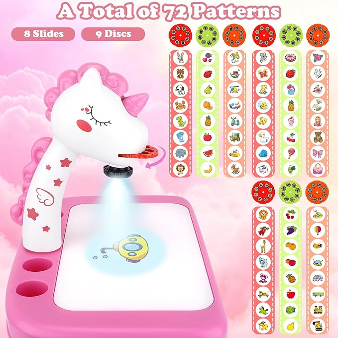 Drawing Projector for Kids, Drawing Board with Music, Color Pens, Pencils, Crayons, Scrapbook, Unicorn Sticker Book, Ideal Toy for 3+ Year Old Girls & Boys (Unicorn Kit)