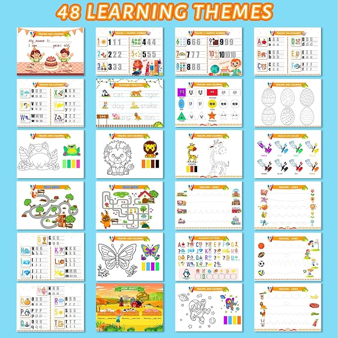 CRAZYTHUR Busy Book with 48 Themes Learning and Coloring for Kids, Busy Book for Toddlers, Toddler Preschool Busy Books for Homeschool Preschool, Gifts for Girls and Boys Ages 3, 4, 5, 6