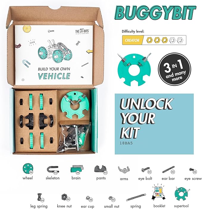 Toy Building Sets: BuggyBit Vehicle Model Kit for Kids 6+, Mini STEM Toys with Nuts & Bolts, Build Your Own Engineering Kit, STEM Building Toys Gifts for Boys and Girls
