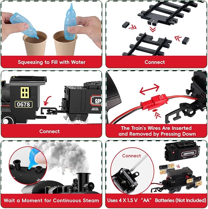 Train Set, Electric Train Set Toys with Smoke, Lights & Sound, Train Set for Under Christmas Tree with Steam Locomotives, Cars and Tracks, Christmas Train Toys for 3 4 5 6 7+ Years Old Kids