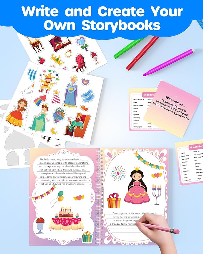 D-FantiX My Storybook Art Kit, Creative Activity for Boys Girls, Hardcover Comic Book Making kit with Stickers, DIY Craft Art Drawing Gifts for Kids