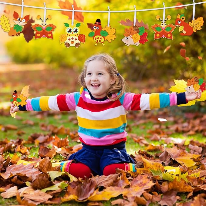 Fall Craft Kits for Kids Cute Animals Turkey Autumn Owl Crafts DIY Maple Leaves Thanksgiving Crafts Bulk for Fall Theme Party Home Classroom Game Activities Party Favors (24 Sets)