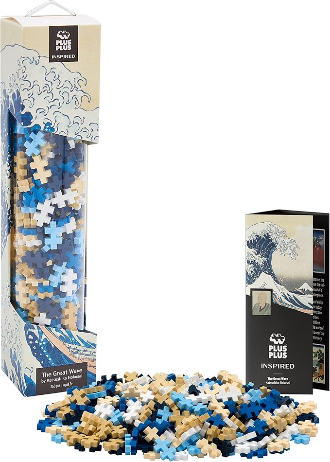 PLUS PLUS Inspired Art History Building Set, 3D Painting Kit & Craft Supplies for Kids, 350 Mini Interlocking Open Ended Pieces - Hokusai, The Great Wave