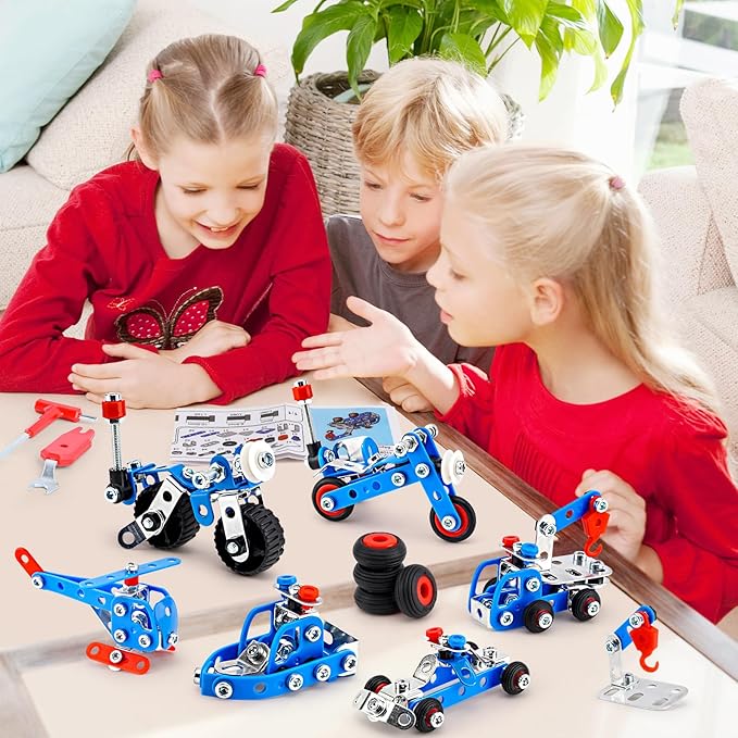 Stem Building Toys for Boys Age 8-12,Police Toys 6 Mini Metal Model Set for Kids,Erector Set for Boys Age 8-12,Assembly Science Kit Educational Gifts For Kids 8 9 10 11 12-16 Years Old（279 Pieces）