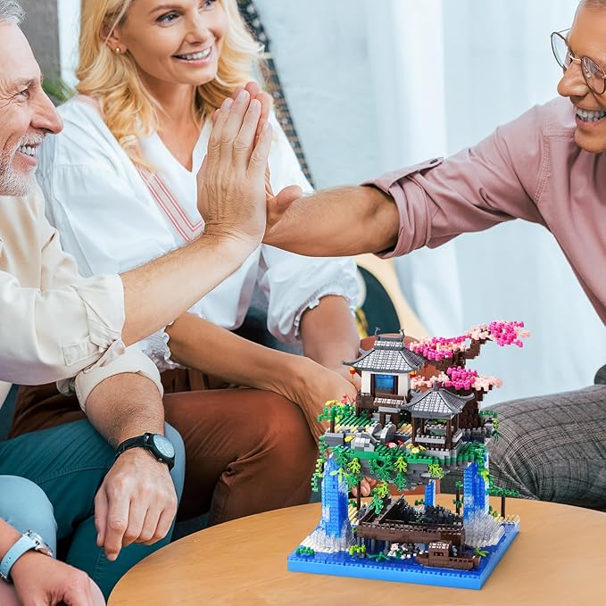 Cherry Blossom Bonsai Tree Building Block Sets with Acrylic Display Box Chinese Architecture of Peach Blossom Micro Mini Building Set Toy Gift for Kids Adults（3320 Pieces）