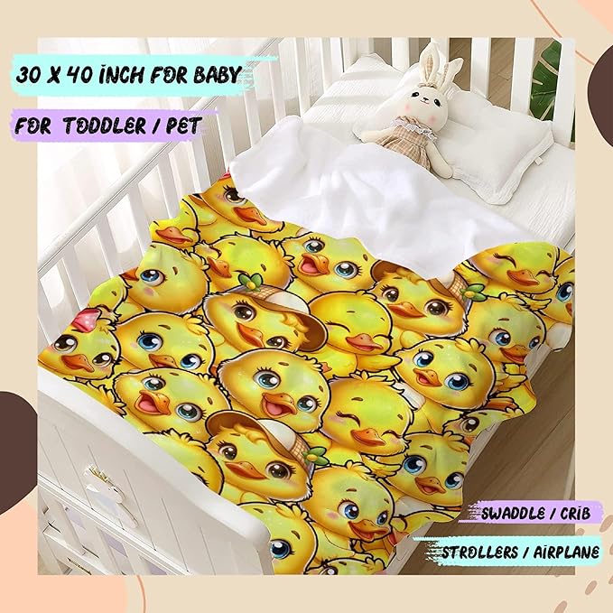 Little Yellow Ducks Adult duck Blanket Kids Funny Blanket Suitable for Bedroom Living Room bed sofa Crib Couch Chair outdoor All Season Items That Yellow Duck Lovers Will Love 60"x50"for Teens