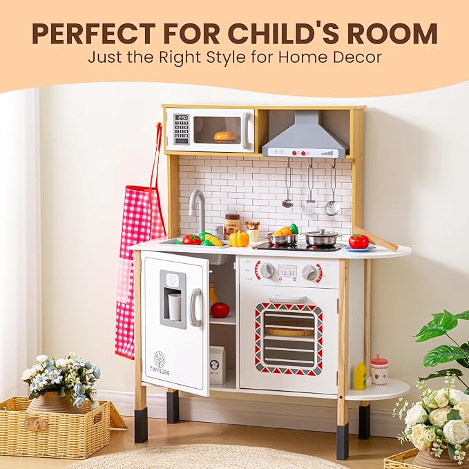 Play Kitchen for Kids - Toy Kitchen Set for Toddlers with Realistic Lights and Sounds, Kids Kitchen Playset with Abundant Toy Food Set, Best Gift for Kids Ages 3+