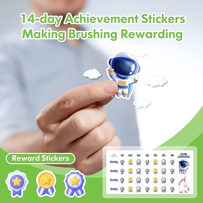 Kids Electric Toothbrush Rechargeable Age 3-5-6-12-18 Year Old, Dinosaur Toothbrush for Kids with Timer 3 Modes 4 Vibrating Heads Habit Stickers 31000VPM Boys Electric Toothbrush (Dinosaur White)