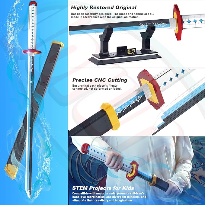 Jorumo Demon Slayer Swords Building Sets for Adults and Kids, 39in Tomioka Giyuu Sword Building Block with Scabbard and Stand, Anime Sword Building Toy Katana Demon Slayer Gift, 768 Pcs