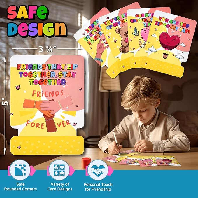 UpBrands 48-Pack Popit Zipper Bracelets with Valentine Day Cards - Perfect Sensory Gifts for Classroom Exchanges and Kids’ Joyful Moments