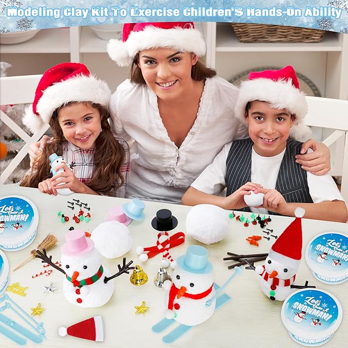 EOBOH 36 Pack Snowman Kit Set, Build a Snowman Christmas Craft, Creative Air Dry Clay Modeling Winter Decorations Indoor, Crafts Kit for Christmas Activities School Family Winter Party Supplies