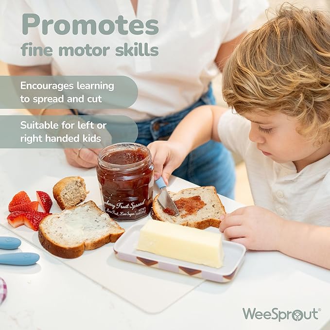 Kids Stainless Steel Utensils Set - Premium 18/8 Grade Silverware Kit - 2 Spoons, 2 Forks, and 2 Knives for Ages 4-7 - Silicone Easy-Grip Handles - Children Flatware Cutlery (Matte - Green, Blue)