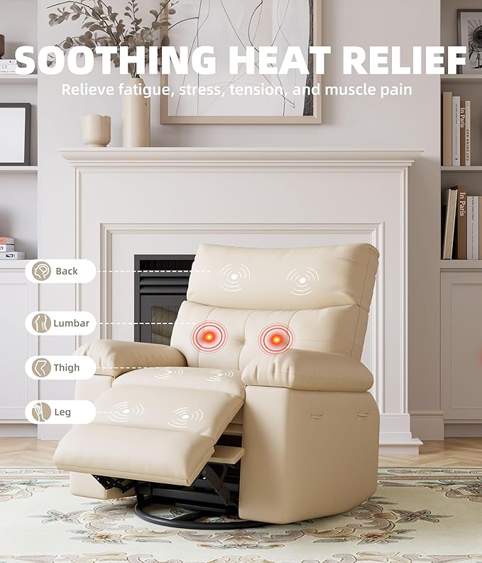 Electric Recliner Chair - 360° Rocker Swivel Recliner with Heat and Massage, PU Leather Large Power Recliner for Adults, Comfortable Lazy Chair with 1.5X Sponge Filling for Living Room