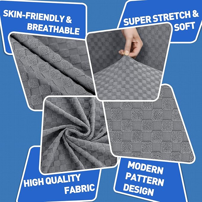 MAXIJIN 2 Piece Jacquard Chair Covers with Arms Super Stretch Non Slip Chair Slipcover for Living Room Dogs Pet Friendly Elastic Sofa Couch Protector Armchair Cover (Chair, Light Gray)