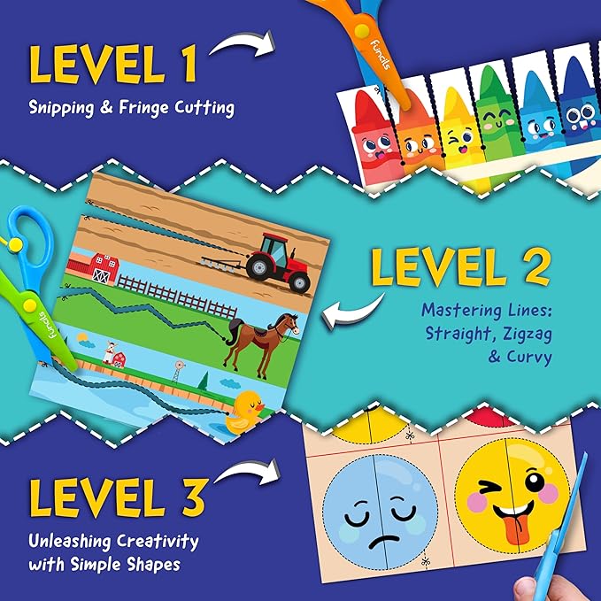 Toddler Scissor Skills - Art Supplies & Crafts Kit for Kids, Safety Scissors, Fine Motor Toys, Montessori Gifts for Boys & Girls Ages 3, 4, 5, 6, 7 Year Old, Preschool Learning Activity Books