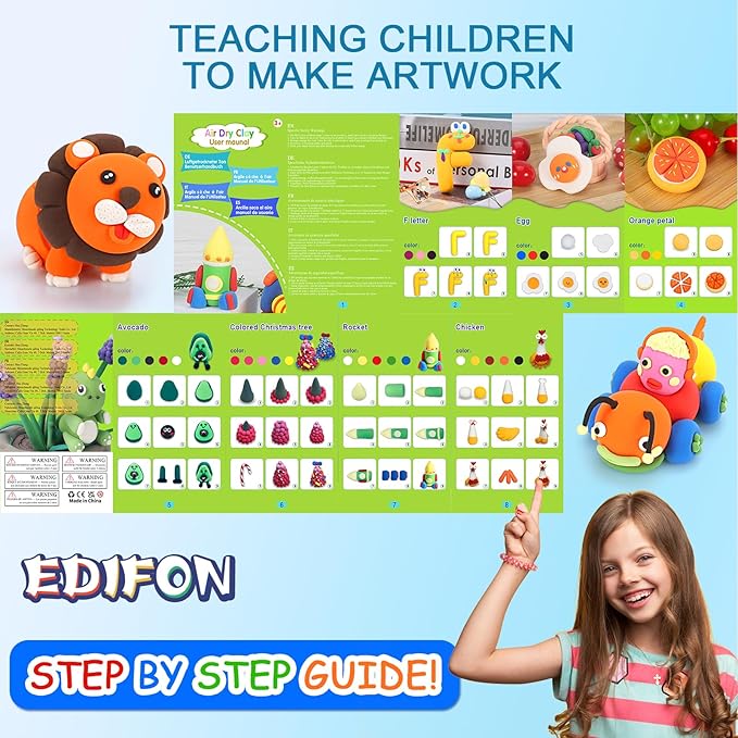 Air Dry Clay kit, EDIFON Modeling Clay Ultra Light Magic Clay with Tools, Safe and Non-Toxic Modeling Clay, Ideal Gift for Kids (48 Colors + Tools)