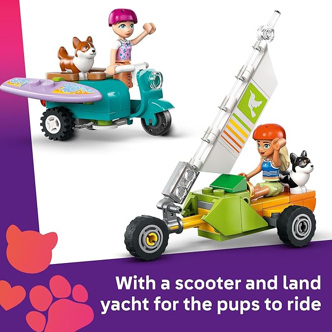 LEGO Friends Surfing Dogs and Scooter Adventure - Building Toy Pretend Play Set for Kids, Girls and Boys, Ages 6+ - with 2 Minidolls and 2 Corgi Toy Dogs - Gift Idea for Birthdays - 42641