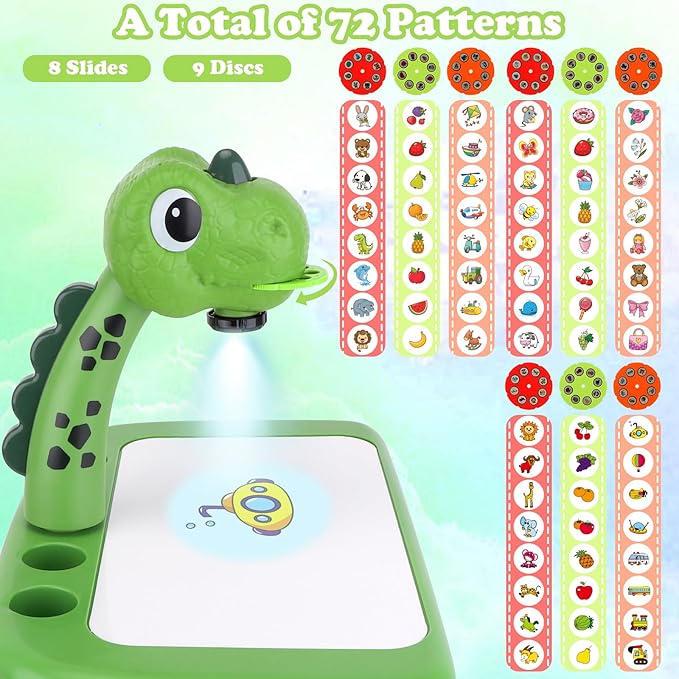 Drawing Projector for Kids, Drawing Board with Music, Color Pens, Pencils, Crayons, Scrapbook, Dinosaur Sticker Book, Ideal Toy for 3+ Year Old Girls & Boys (Dinosaur Kit)