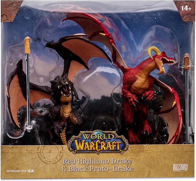 McFarlane Toys - World of Warcraft Red Highland Drake and Black Proto-Drake 2pk 1:12 Scale Posed Figures