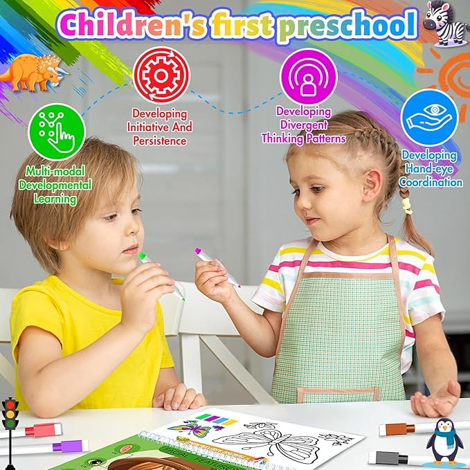 CRAZYTHUR Busy Book with 48 Themes Learning and Coloring for Kids, Busy Book for Toddlers, Toddler Preschool Busy Books for Homeschool Preschool, Gifts for Girls and Boys Ages 3, 4, 5, 6